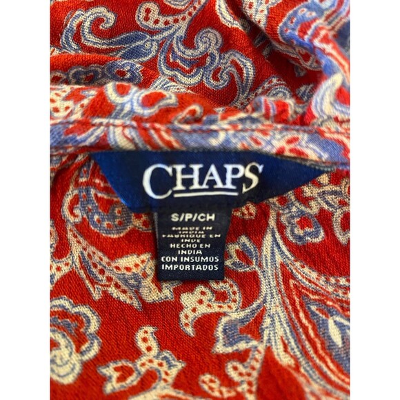 Chaps Blouse Womens Top Size Small Petite Red Paisley Peasant Elastic Waist - Picture 9 of 12